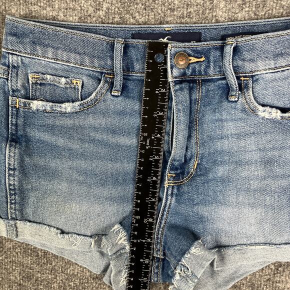 Hollister Shorts Womens 27 High Rise Blue Jean Short-Short Frayed Hem Stretch - Picture 4 of 9